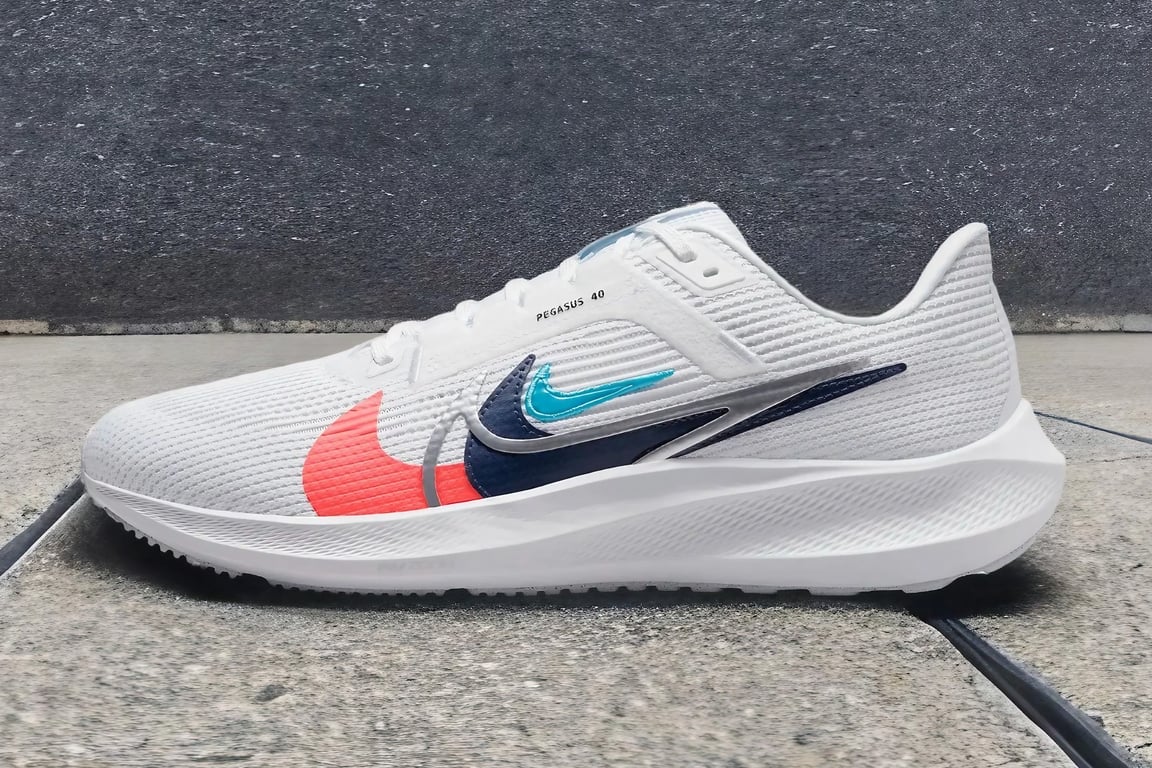 The Nike Pegasus 40 on the pavement.