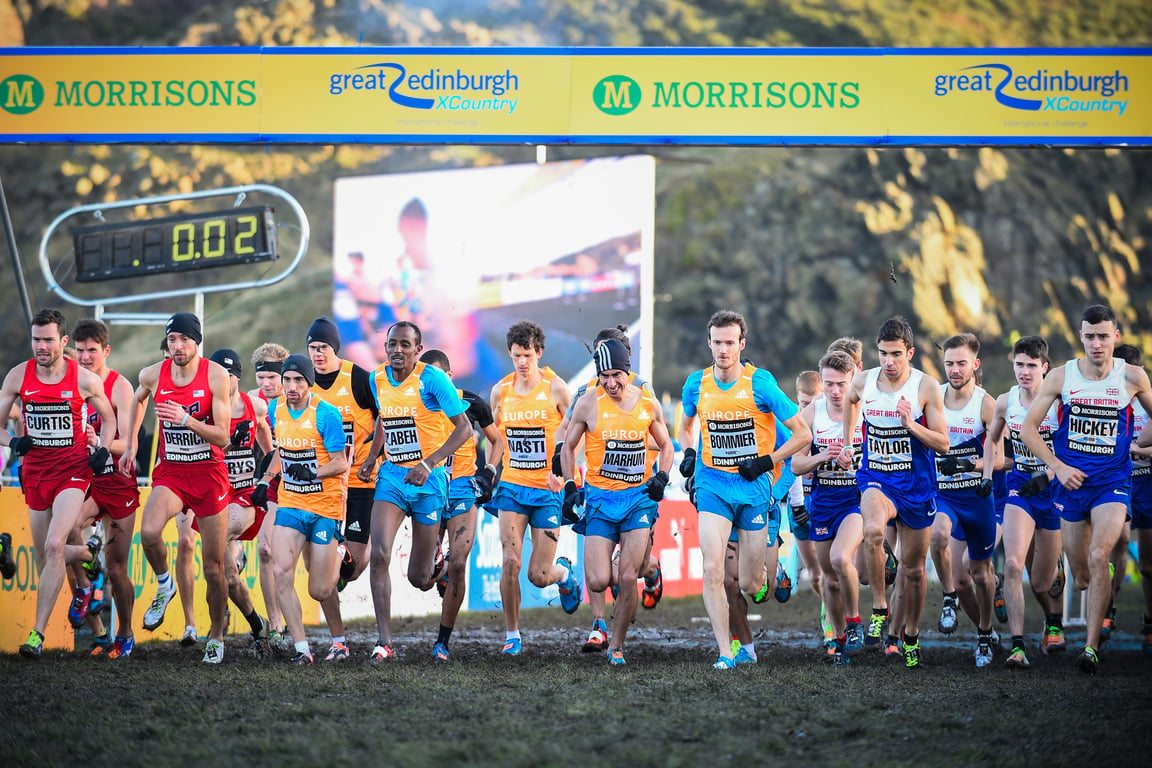 At the start line of a 6K cross-country running race.